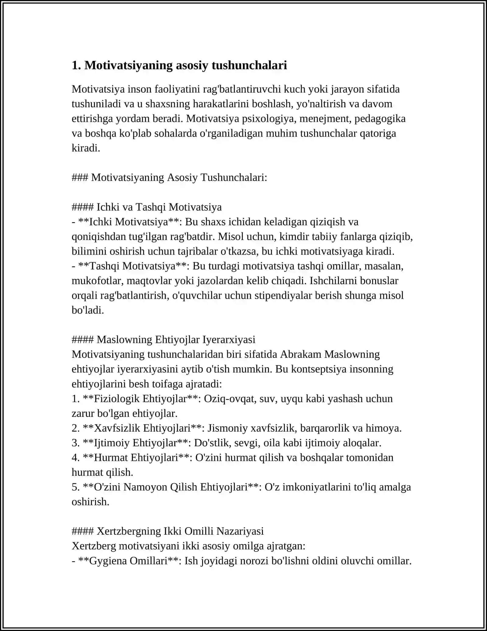 FAOLIYATNING OʻZLASHTIRILISHI VA MALAKALARNI EGALLASH. MOTIV VA MOTIVATSIYA 3