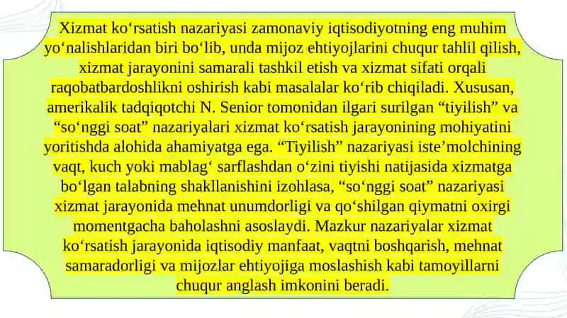 Xizmat ko‘rsatish nazariyasi. N. Seniorning ‘tiyilish’ va ‘so‘nggi soat’ nazariyalari 3