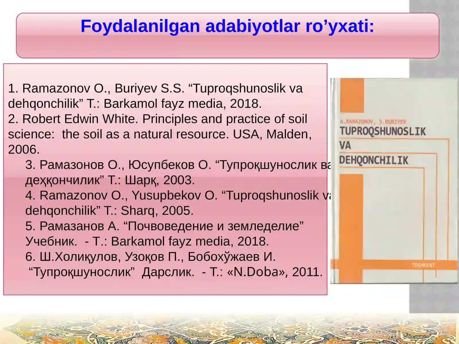 Qarshi - 2025: TUPROQNING FIZIK va kimyoviy XOSSАLАRI 3