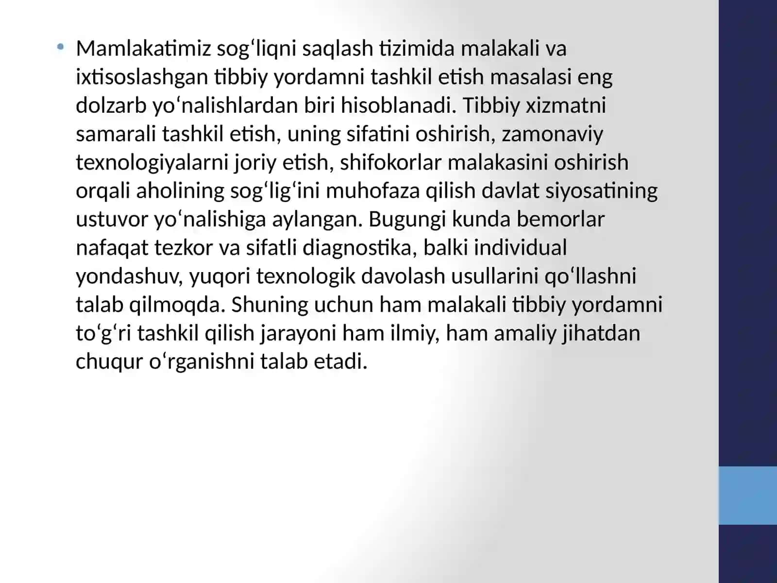 Malakali va ixtisoslashgan tibbiy yordam va shifokor tibbiy yordamni tashkil etish 3