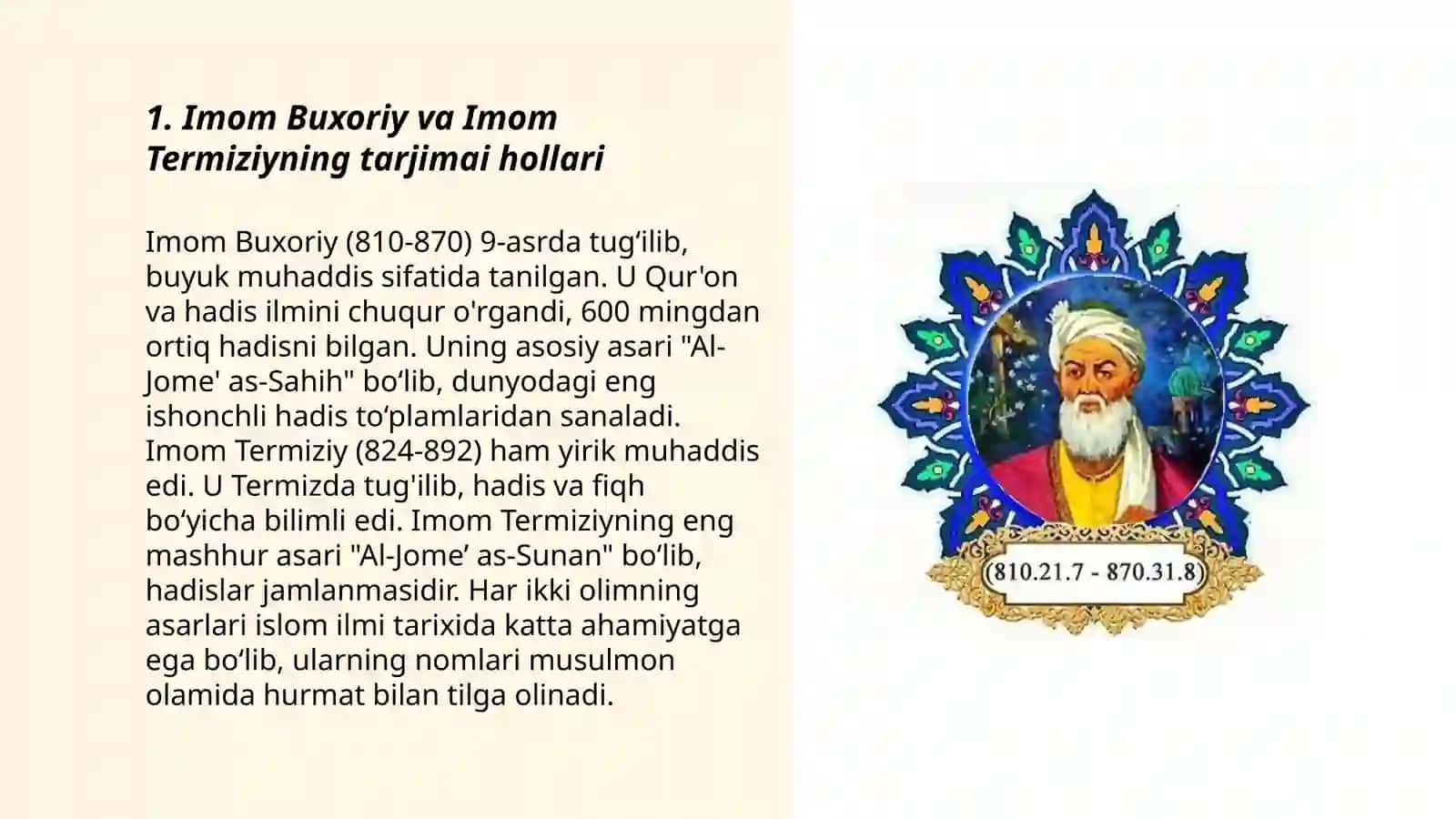 Imom Buxoriy va Imom Termiziyning Tarjimai Hollari 3