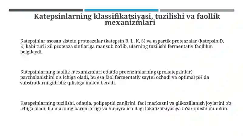 Katepsinlar: Tuzilishi, Funktsiyalari va Kasalliklardagi Roli 3