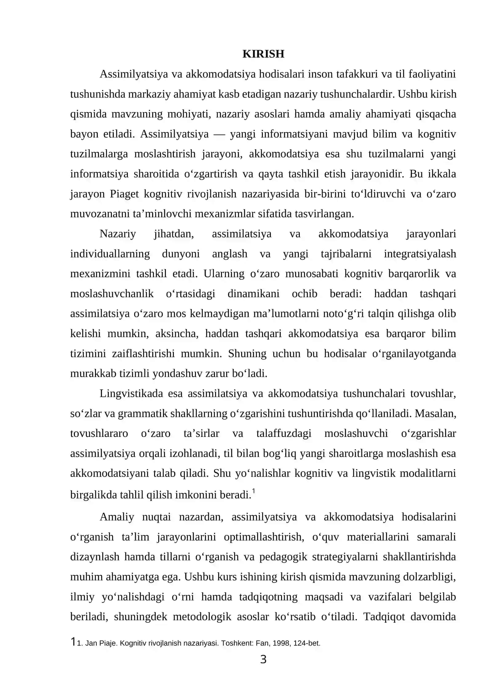 ASSIMILYATSIYA VA AKKOMODATSIYA HODISALARI MAVZUSIDAGI KURS ISHI 3