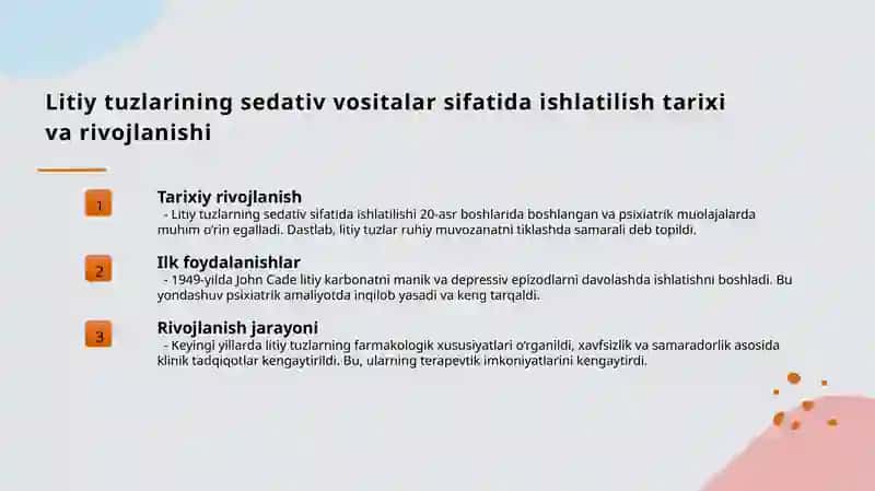 Litiy tuzlari. Sedativ vositalar 3