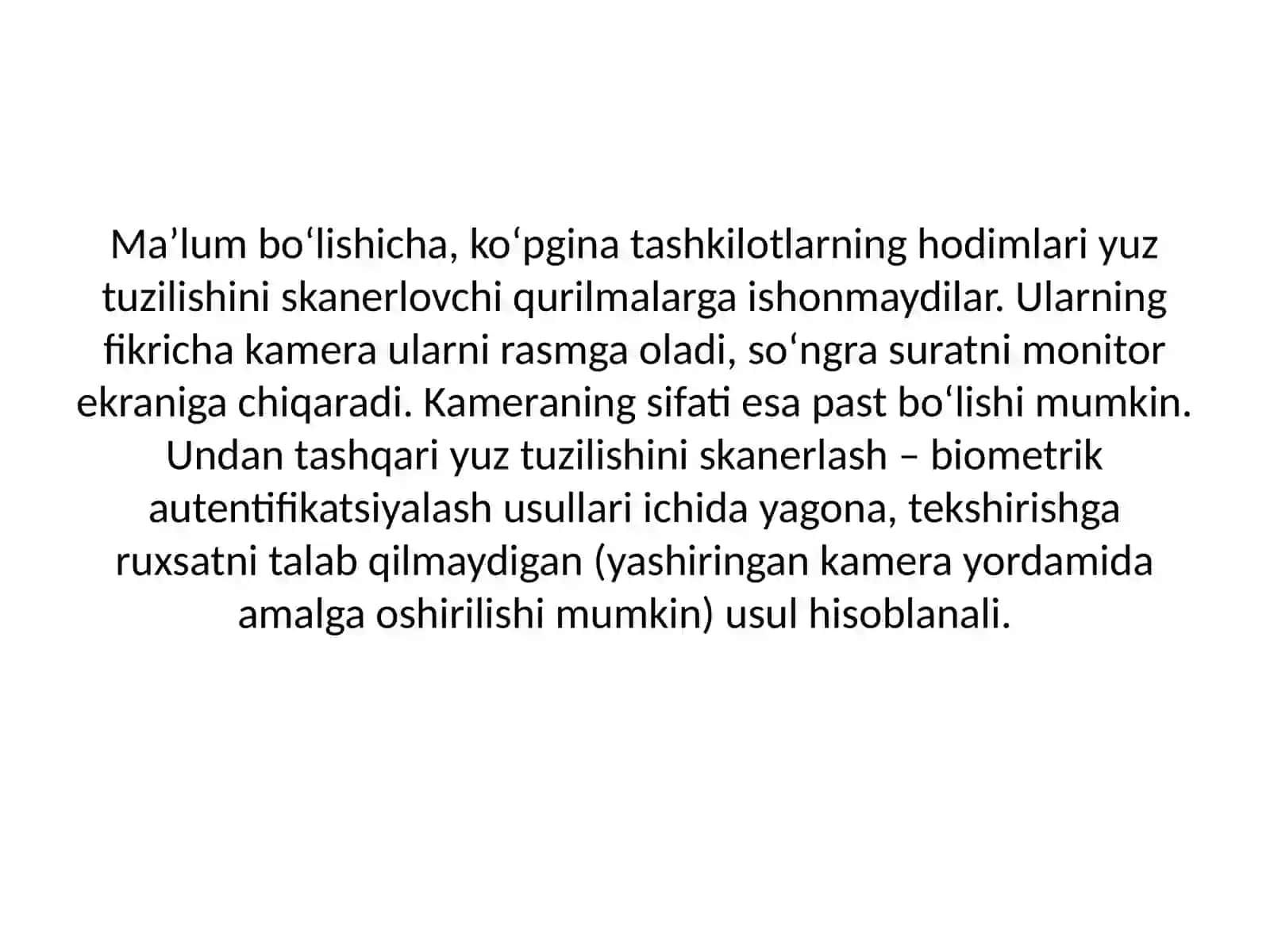 Yuzning tuzilishi va ovoz bo‘yicha autentifikatsiyalovchi tizimlar mavzusini takrorlash 3