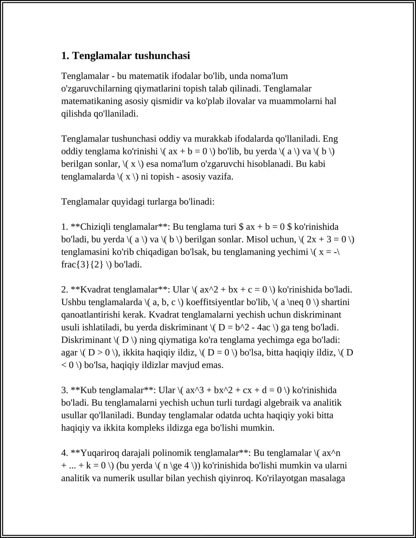 TENGLAMA VA TENGSIZLIKLARNI O'QOTISH METODIKASI 3