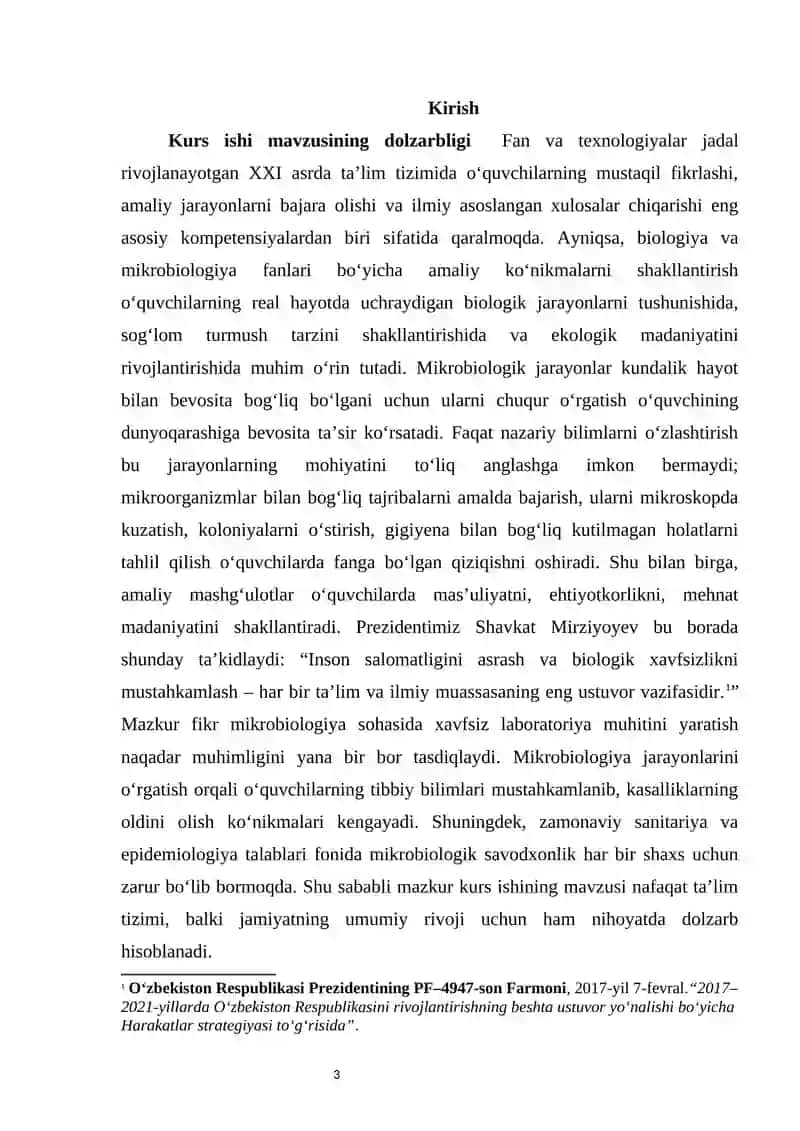 MIKROBIOLOGIK JARAYONLARNI O‘RGATISHDA O‘QUVCHILARDA AMALIY KO‘NIKMALARNI SHAKLLANTIRISH 3