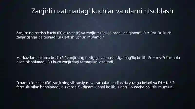 Zanjirli uzatmadagi kuchlar va ularni hisoblash tartibi 3