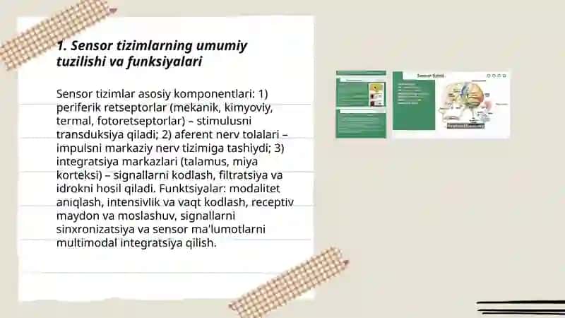Sensor tizimlar fiziologiyasi. Oliy nerv faoliyati 3