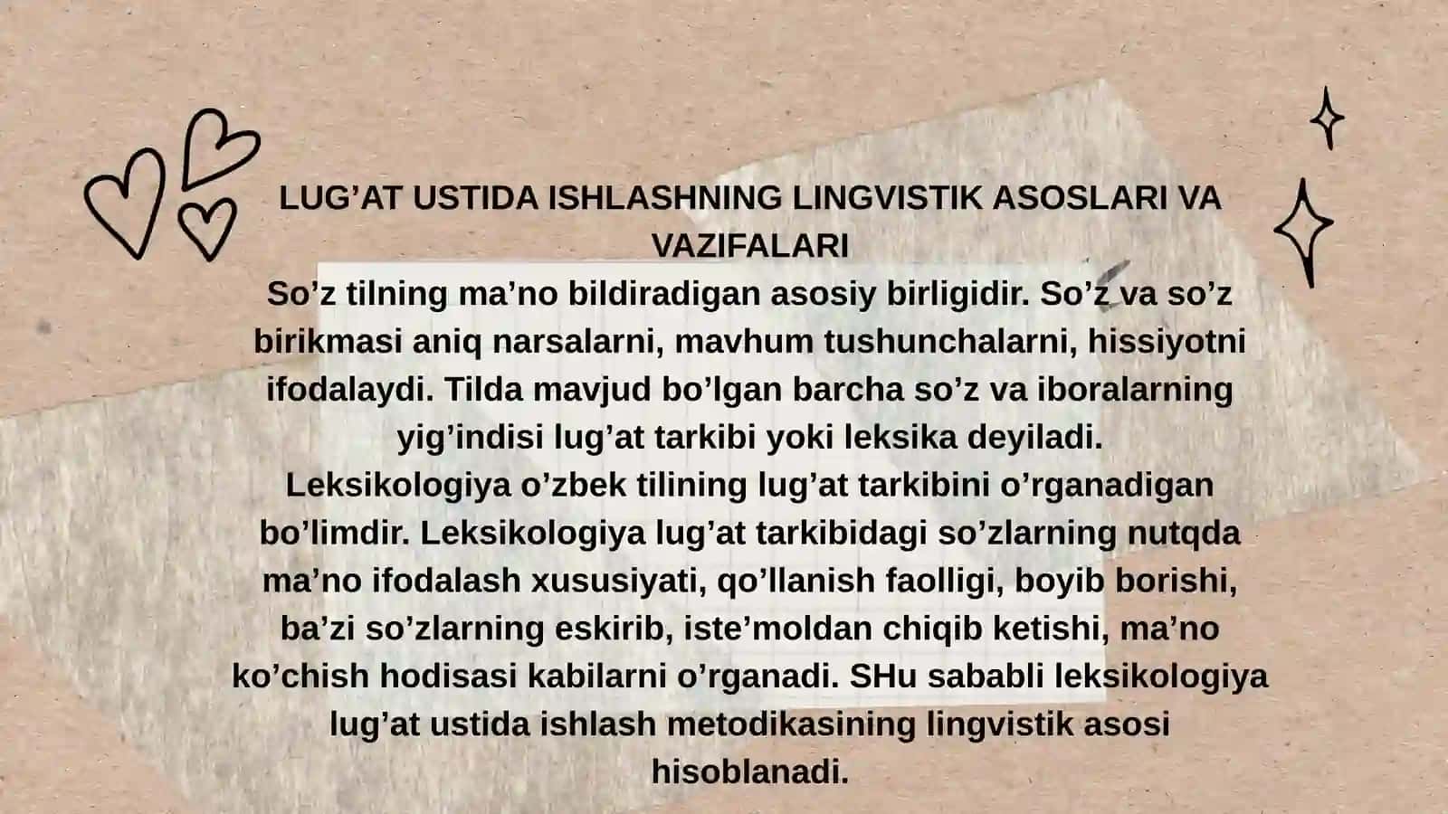 Luģat ustida ishlashning lingvistik asoslari.Luģat ustida ishlashning  asosiy yònalishlari.Sòz ma'nosini tushuntirish. 3
