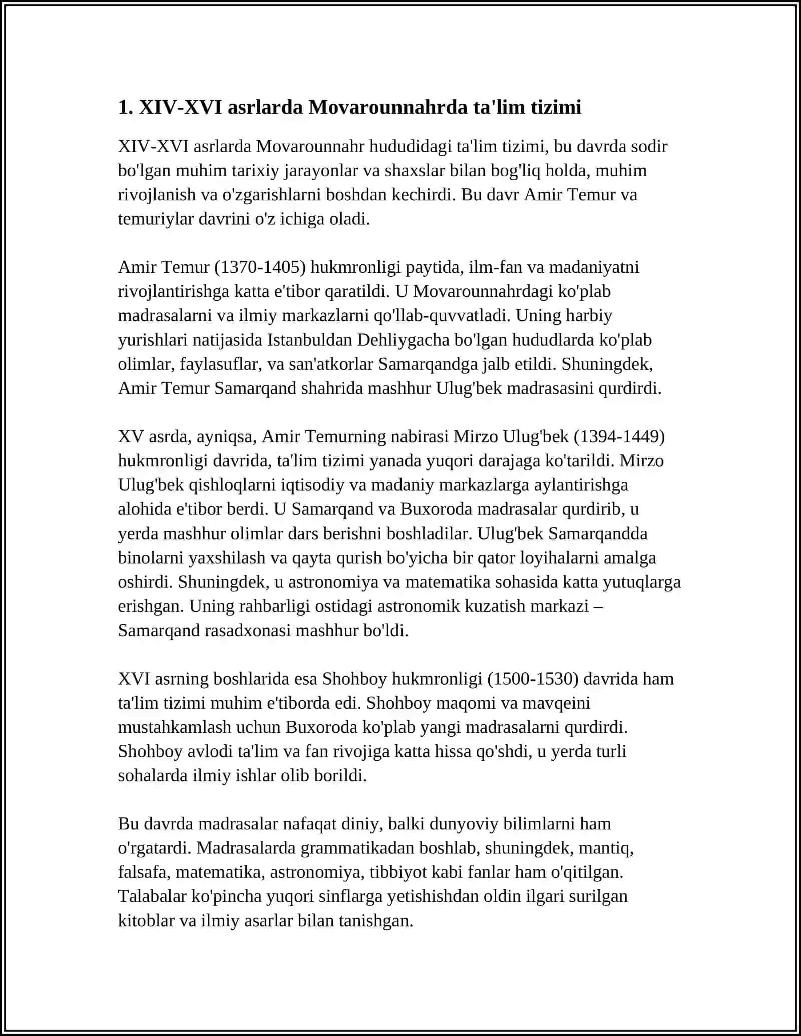 XIV-XVI ASRLARDA MOVAROUNNAHRDA TALIM TARBIYA VA PEDAGOGIK FIKRLAR 3