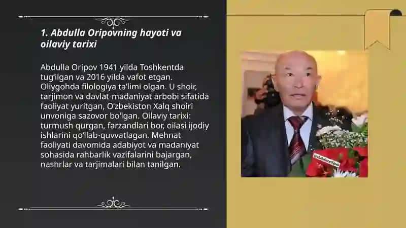 Abdulla Oripov hayoti va ijodi,asarlari 3