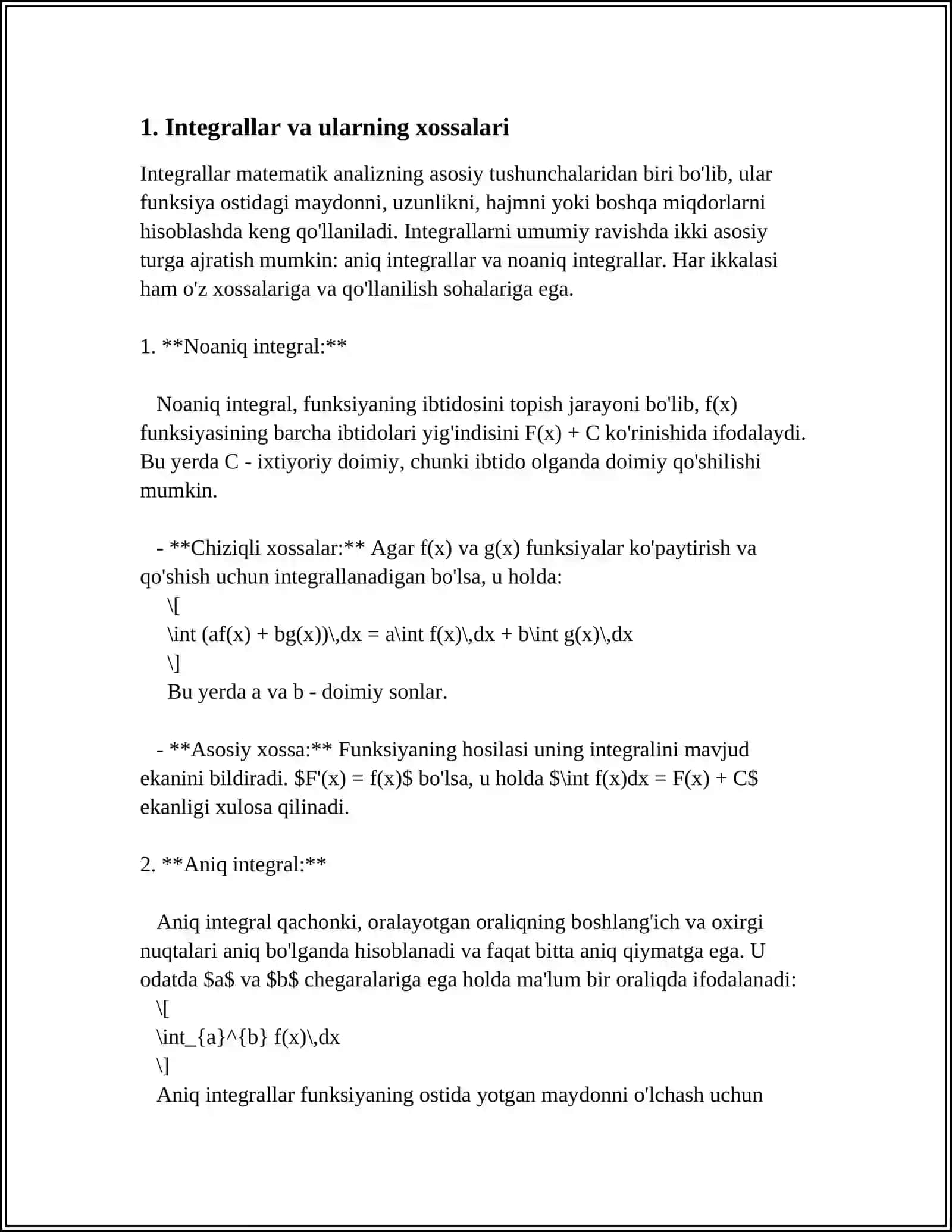 BIR OʻZGARUVCHI FUNKSIYANING INTEGRAL HISOBI 3