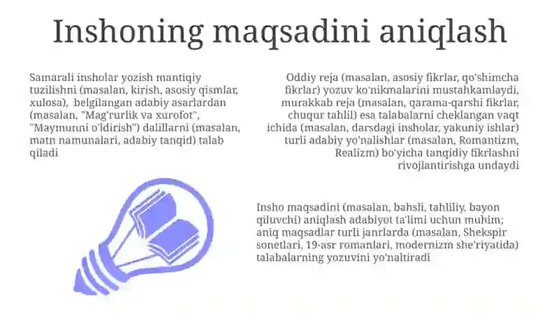Adabiy ta'limda insho. Sodda va murakkab ko'rinishdagi rejalar 3
