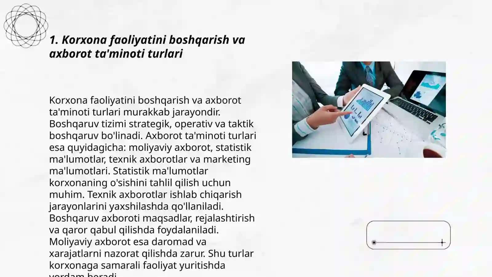 Korxona faoliyatini boshqarishni axborotlar bilan ta'minlashning o'ziga xos xususiyatlari 3