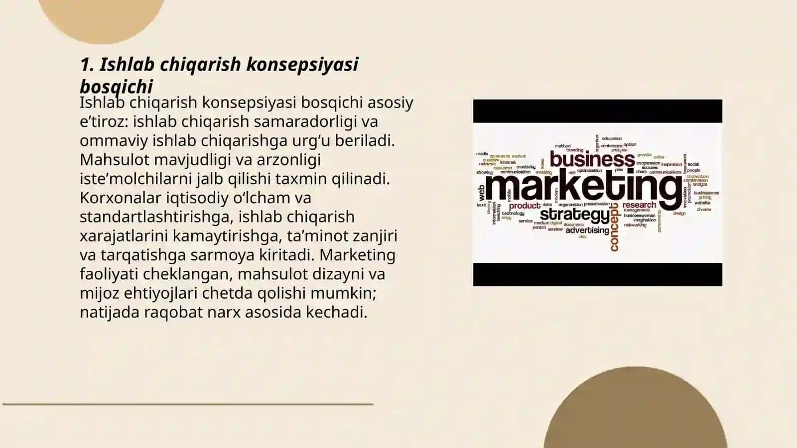 Strategik marketing konsepsiyasining rivojlanish bosqichlarini tavsiflang 3