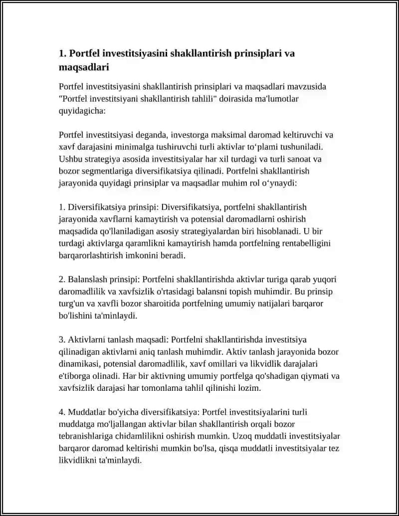 PORTFEL INVESTITSIYANI SHAKLLANTIRISH TAHLILI 3