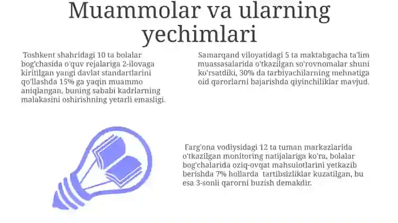 Maktabgacha talimga doir farmon, qaror va farmoyishlani sohaga keng tatbiq etish usullari 3