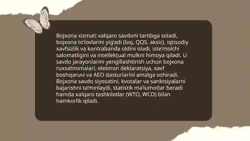 Xalıq aralaıq sawda qatnasıqlarında bajıxana xızmeti 3