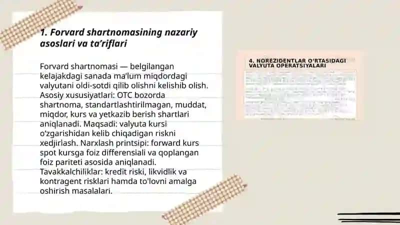 Forvard shartnomalari yordamida xalqaro iqtisodiy faoliyatdagi valyuta riskini xedjirlash 3