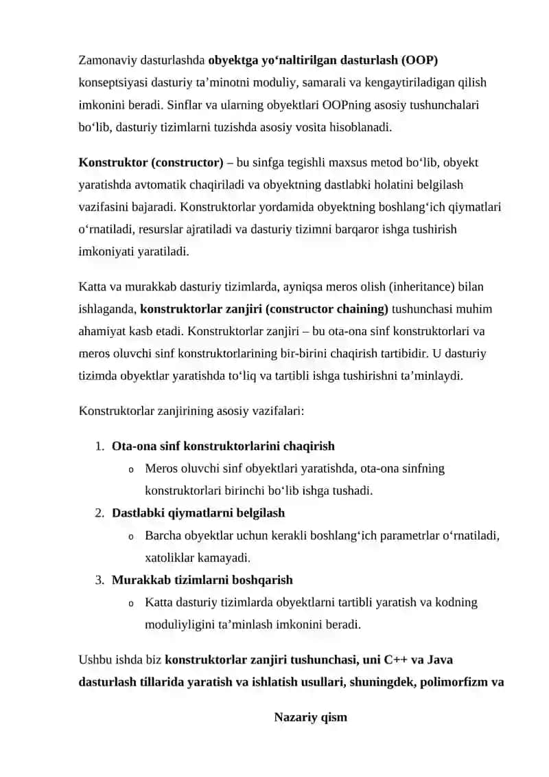 Konstruktorlar zanjiri bilan sinflarni tashkil etish 3
