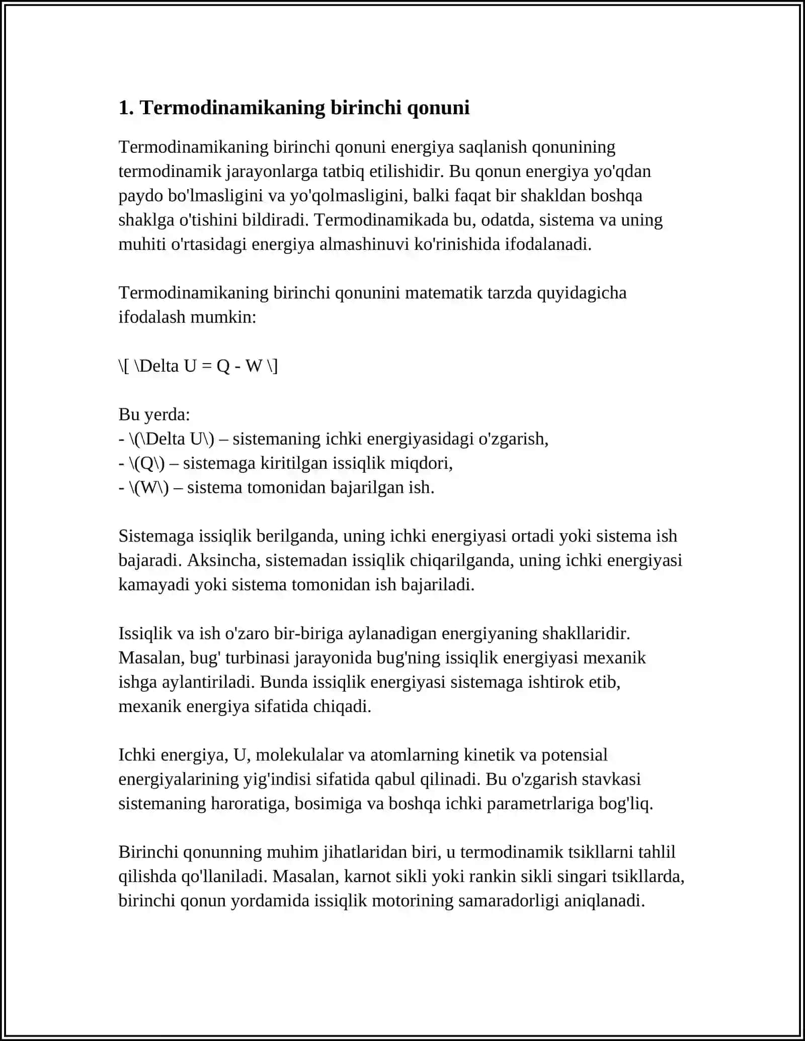 NOMUVOZANAT JARAYONLAR TERMODINAMIKASI VA KIMYOVIY KINETIKA ORASIDAGI MUNOSABATLAR 3