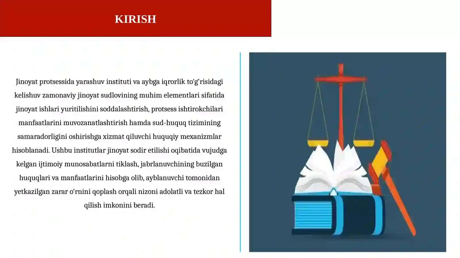 Taqdimot : Jinoyat protsessual huquqi > Yarashuv to`g`risidagi ishlar bo`yicha ish yuritish 3