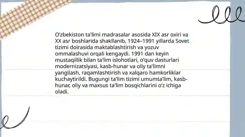 Oʻzbekiston Respublikasi ta'lim tizimi 3