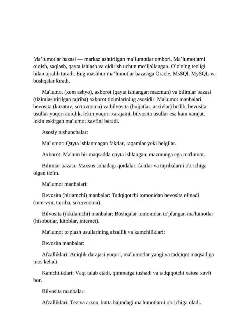 Ma'lumot, axborot va bilimlar bazasi 3