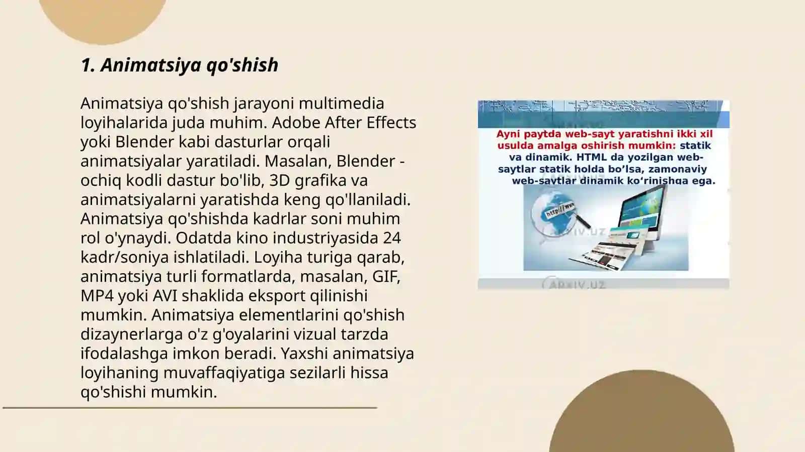 MS Power Point dasturida slaydlarga animatsiya o‘rnatish 3