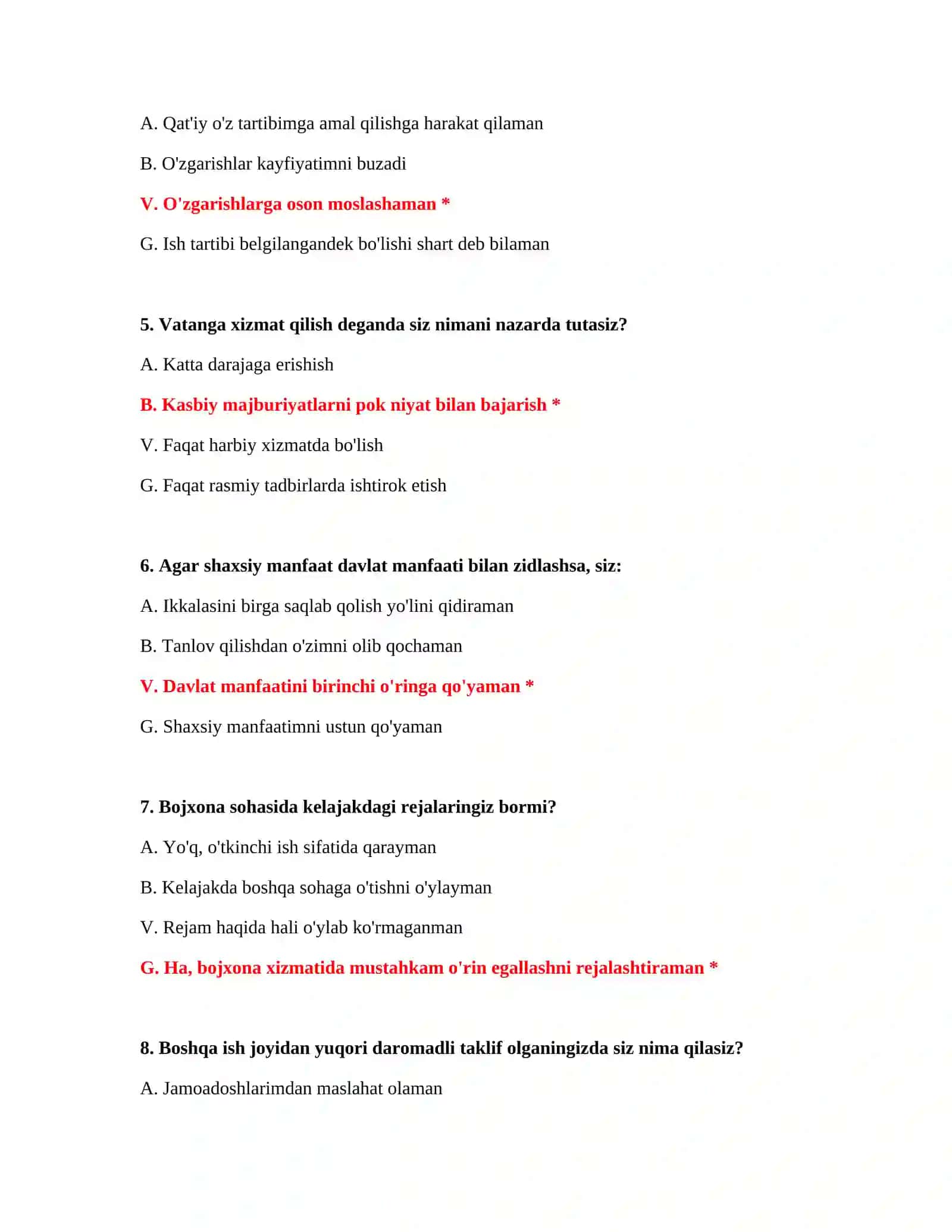 Bojxona ishiga kirish uchun test 3