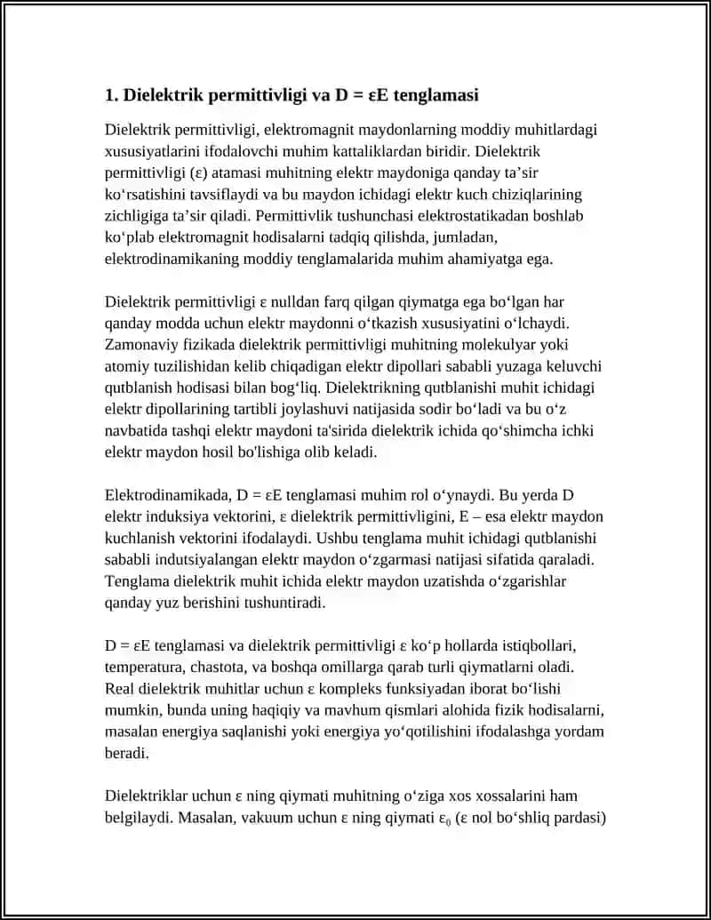 Dielektrik permittivligi va D = εE tenglamasi 3