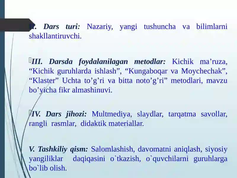 "Suv-murakkab modda. Suvning fizik va kimyoviy xossalari" bir soatlik DARS ISHLANMASI 3