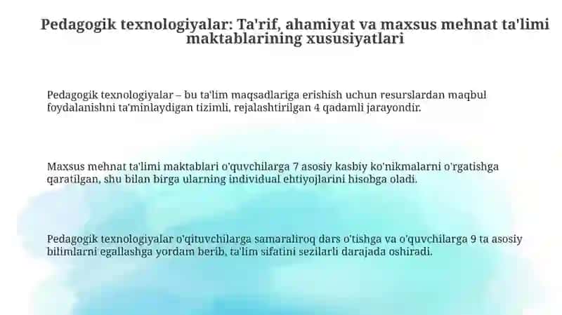Maxsus mehnat talim maktablarida yangi pedagogik texnologiyalarni qo'llash 3
