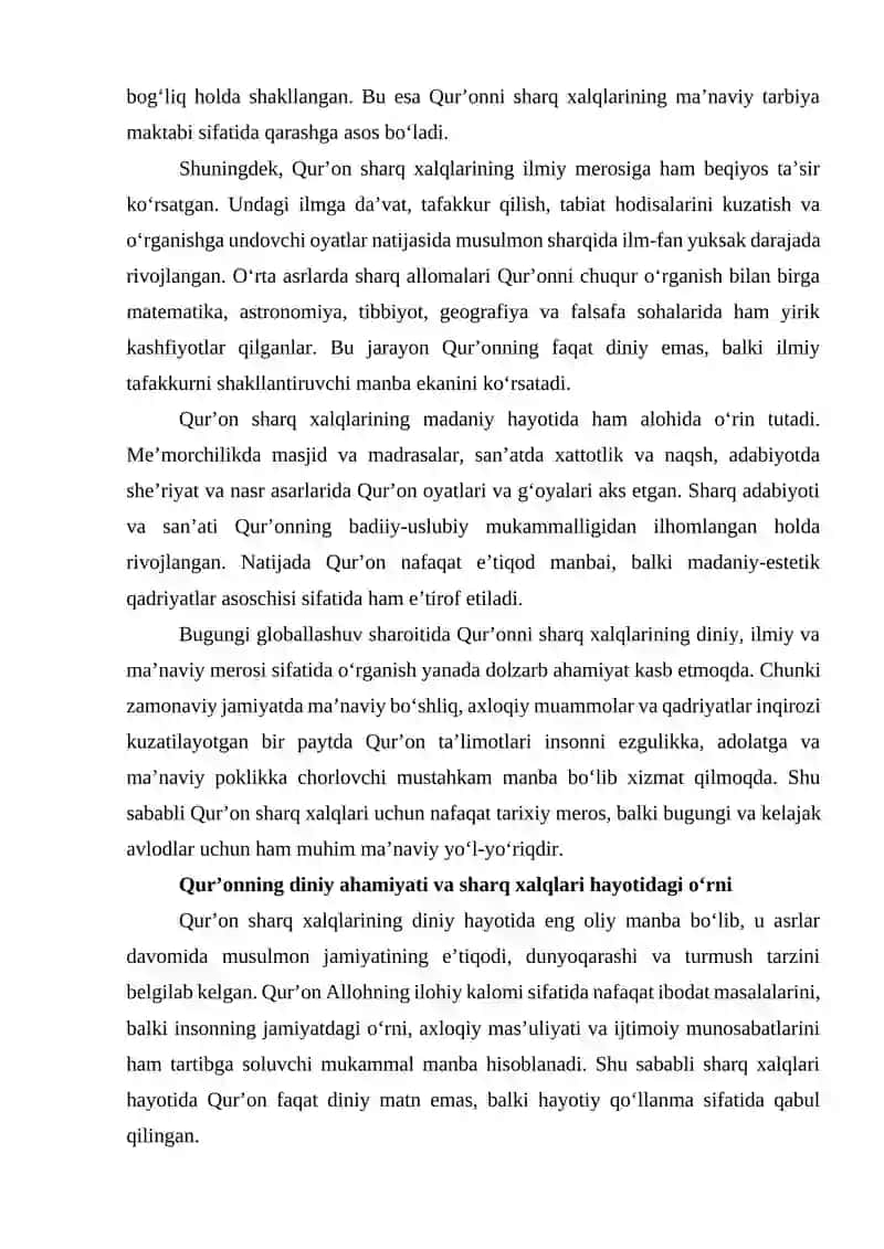 QUR’ON SHARQ XALQLARINING DINIY ILMIY VA MA’NAVIY MEROSI SIFATIDA 3