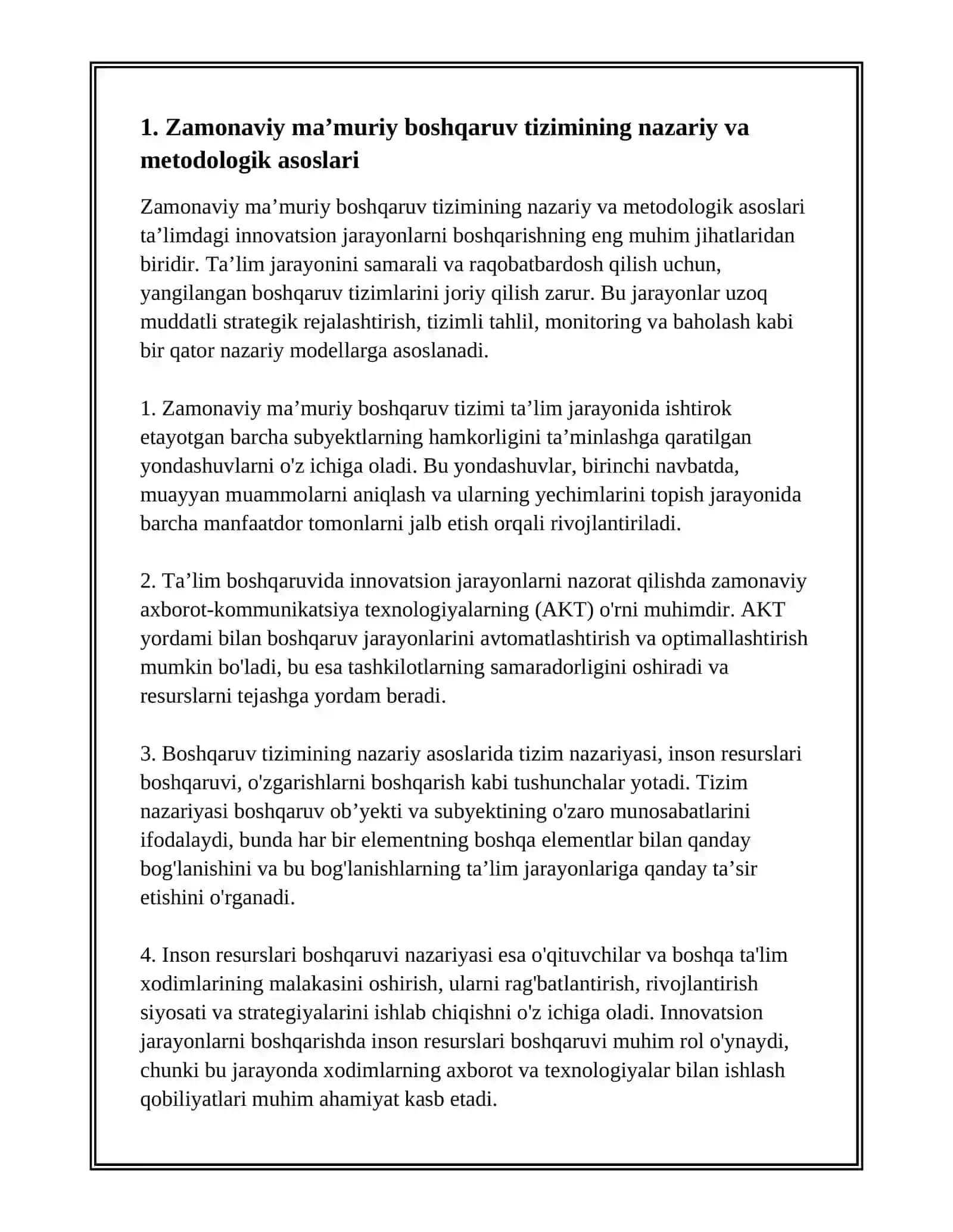 TAʼLIMDAGI INNOVATSION JARAYONLARINI BOSHQARISHNING ZAMONAVIY MAʼMURIY BOSHQARUV TIZIMI VA ULARNING VAZIFALARI 3