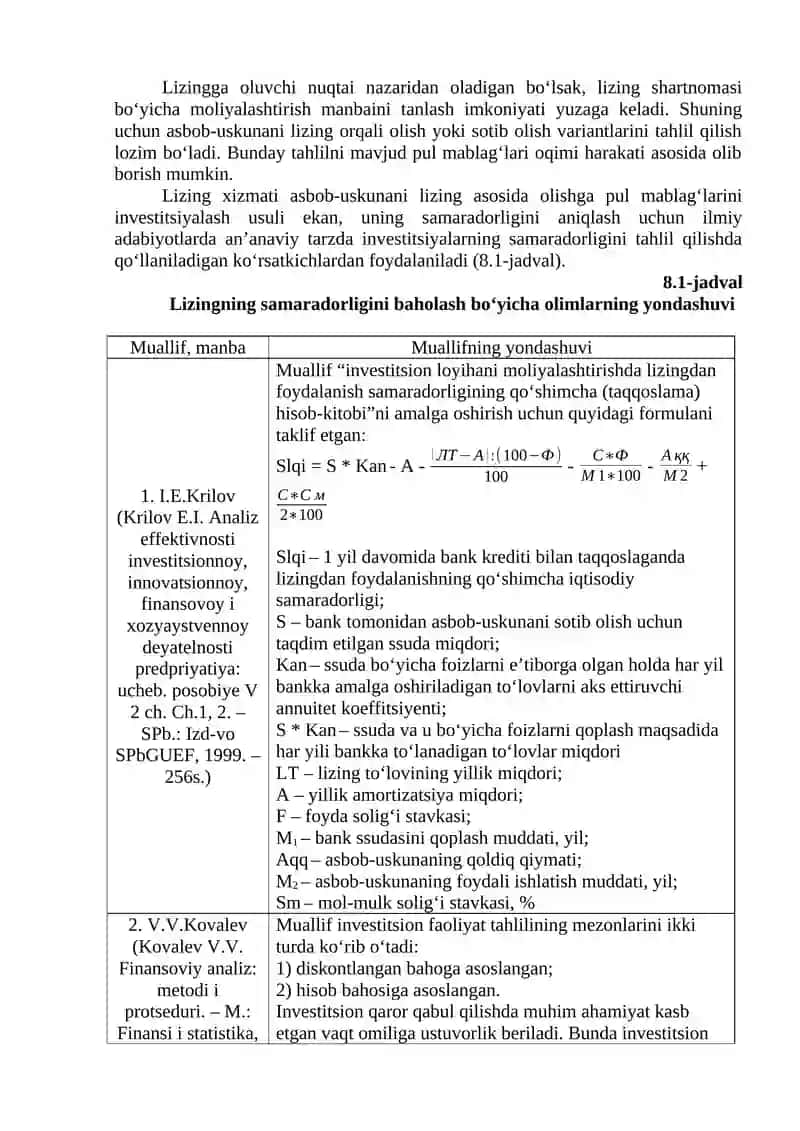 Lizing xizmatlari samaradorligining nazariy asoslari 3