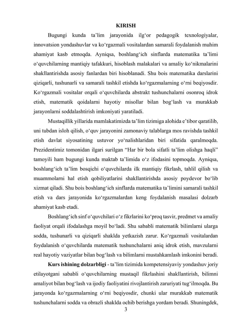 Boshlang‘ich sinflarda matematikadan o’quv jarayonida ko’rgazmalardan foydalanish 3