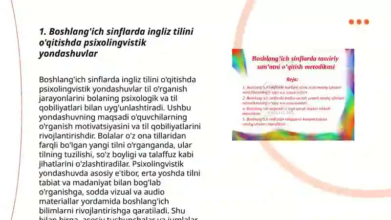 Boshlang'ich sinflarda ingliz tili o'qitishning psixolingvistik aspektlari 3