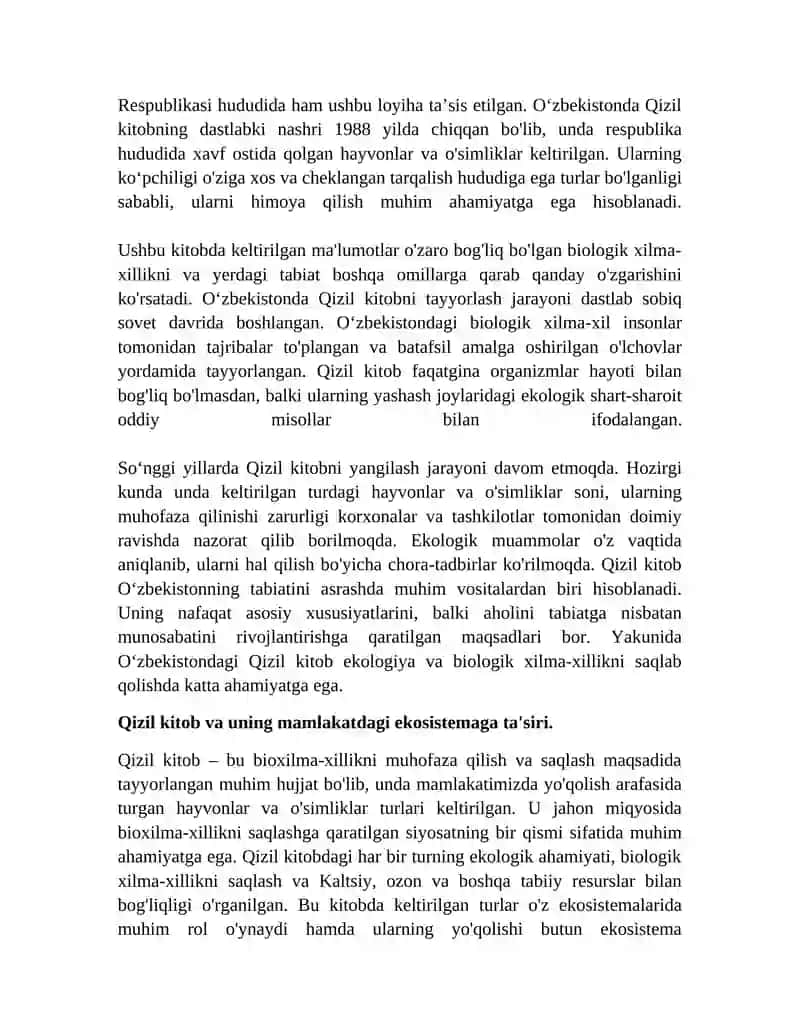 Oʻzbekiston Respublikasi " Qizil kitobi" va uning ahamiyati 3
