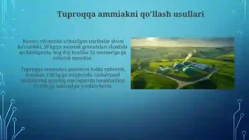 Suvsiz ammiak va undan qishloq xoʻjaligida foydalanish texnologiyasi 3