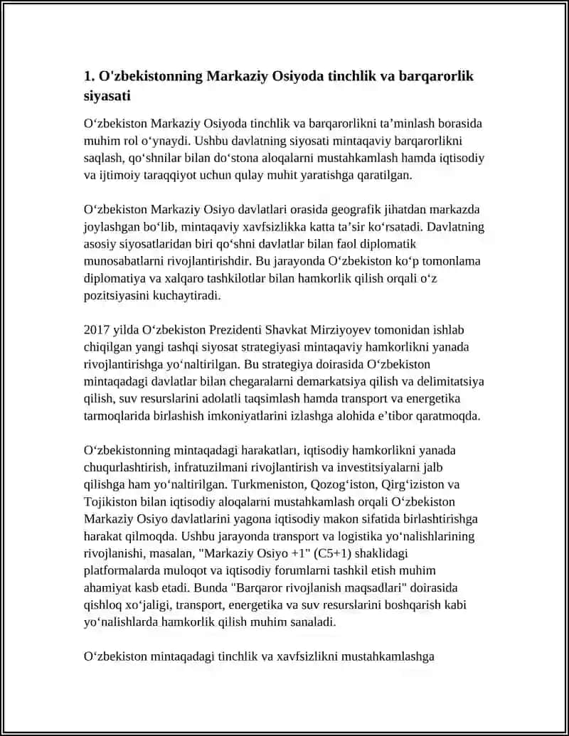 O'ZBEKISTONNING MARKAZIY OSIYODA TINCHLIK VA BARQARORLIKNI TA'MINLASHDAGI O'RNI 3