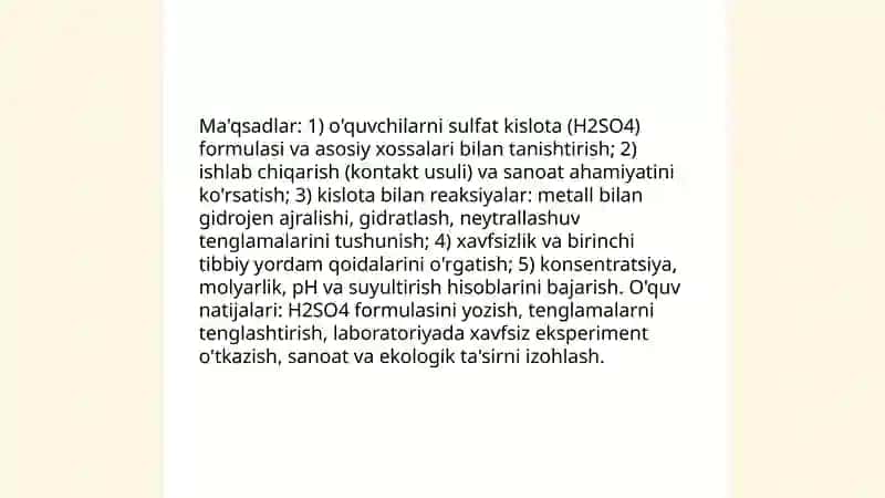 8- sinfda "Sulfat Kislota" oʻqitish Metodikasi 3