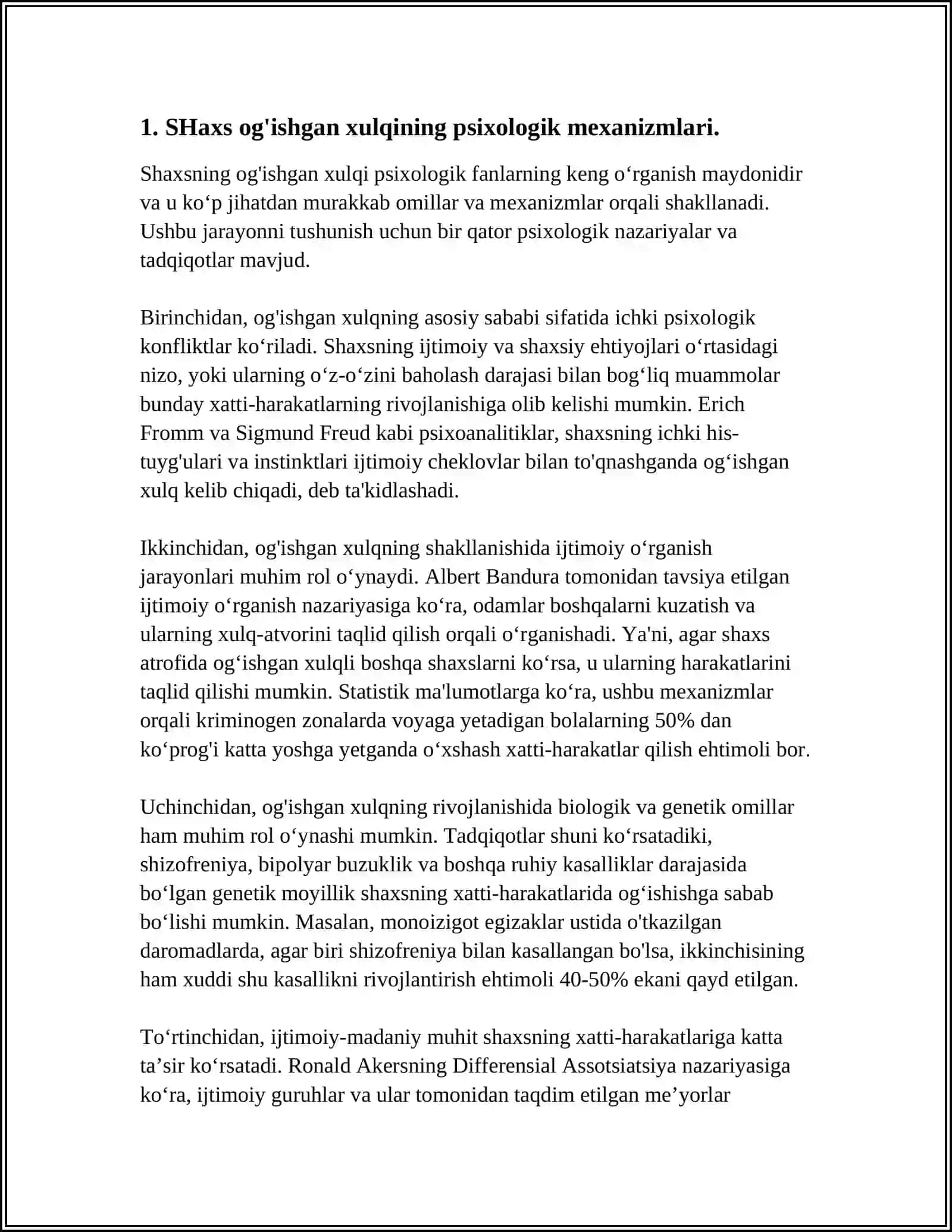 SHAXS OG'ISHGAN XULQINING PSIXOLOGIK MEXANIZMLARINI  O‘RGANISH USULLARI VA K.YUNG ANALITIK PSIXOLOGIYASI HAQIDA MA’LUMOT 3