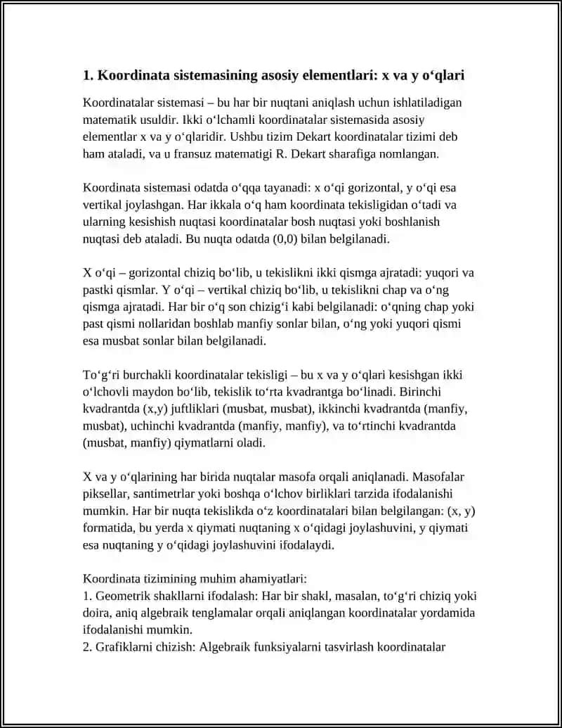 KOORDINATA BURCHAGI, SODDA GRAFIKLAR, DIAGRAMMALAR,JADVALLAR VA SIMMETRIYA ÒQLARINI TOPISH 3