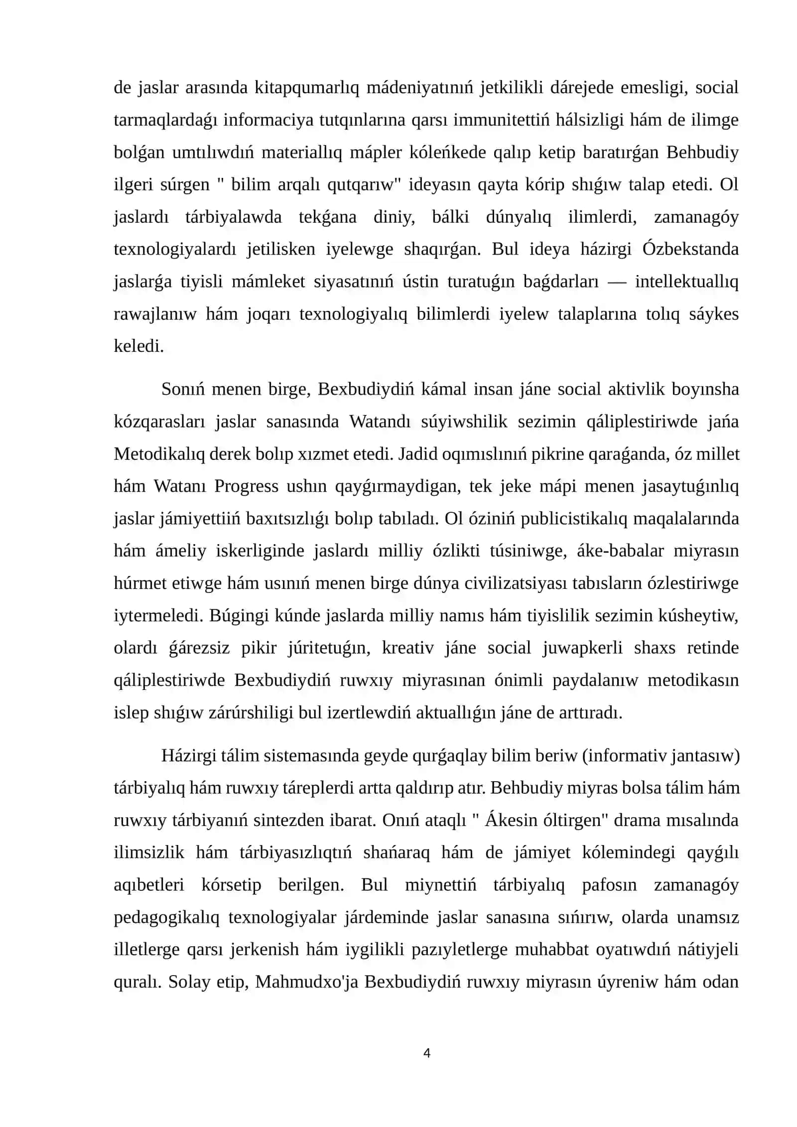 Jaslar tárbiyasında Maxmudxo’ja Behbudiydiń mánáwiy miyraslarınan paydalanıw 3