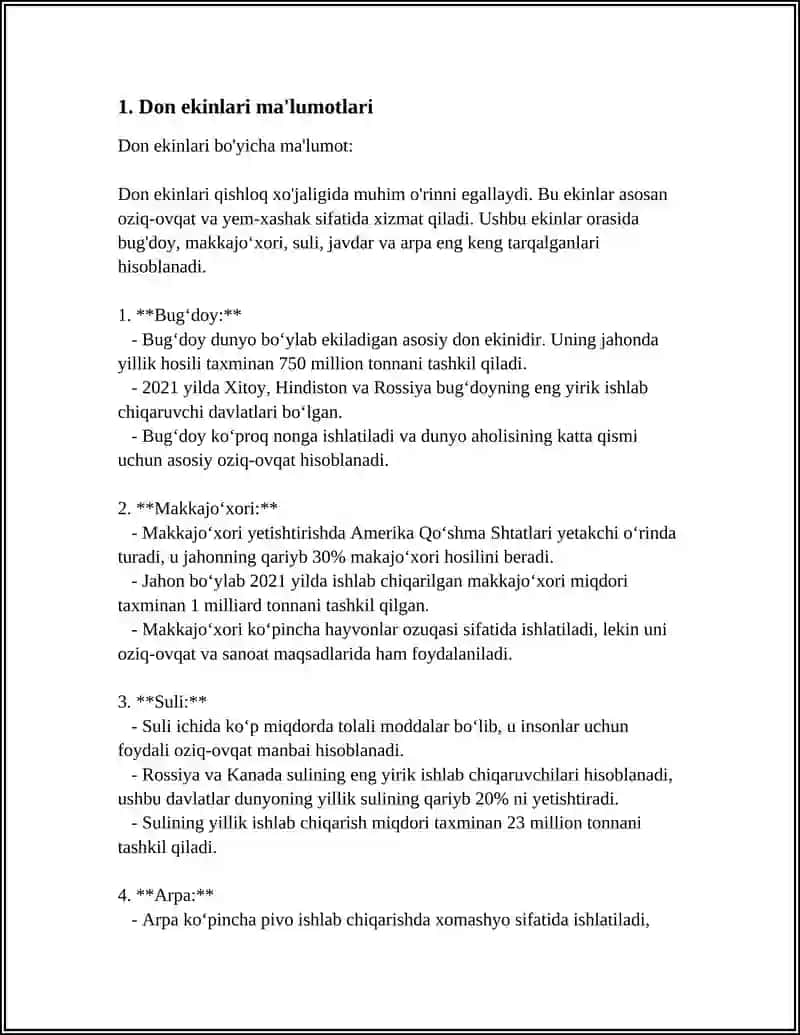 QISHLOQ XO'JALIK EKIN TURLARI BO'YICHA MA'LUMOTLAR BAZASINI TUZISH 3