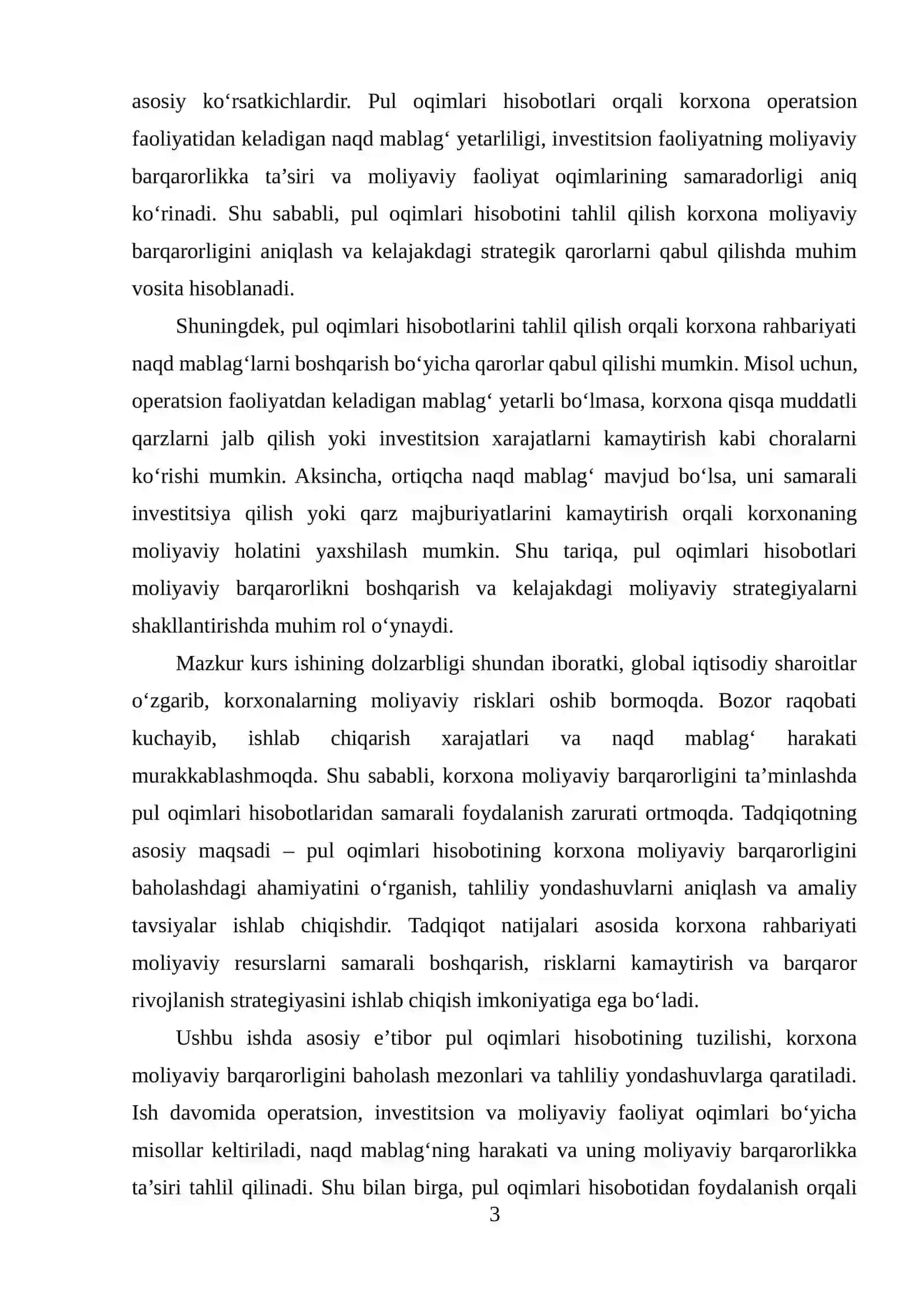 PUL OQIMLARI TO‘G‘RISIDAGI HISOBOTNING KORXONA MOLIYAVIY BARQARORLIGINI BAHOLASHDAGI AHAMIYATI VA TAHLILIY YONDASHUVLAR 3