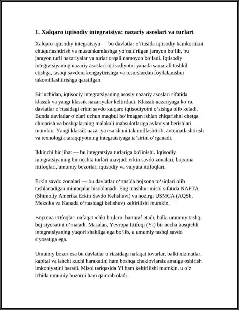Xalqaro iqtisodiy integratsiya: nazariy asoslari va turlari 3