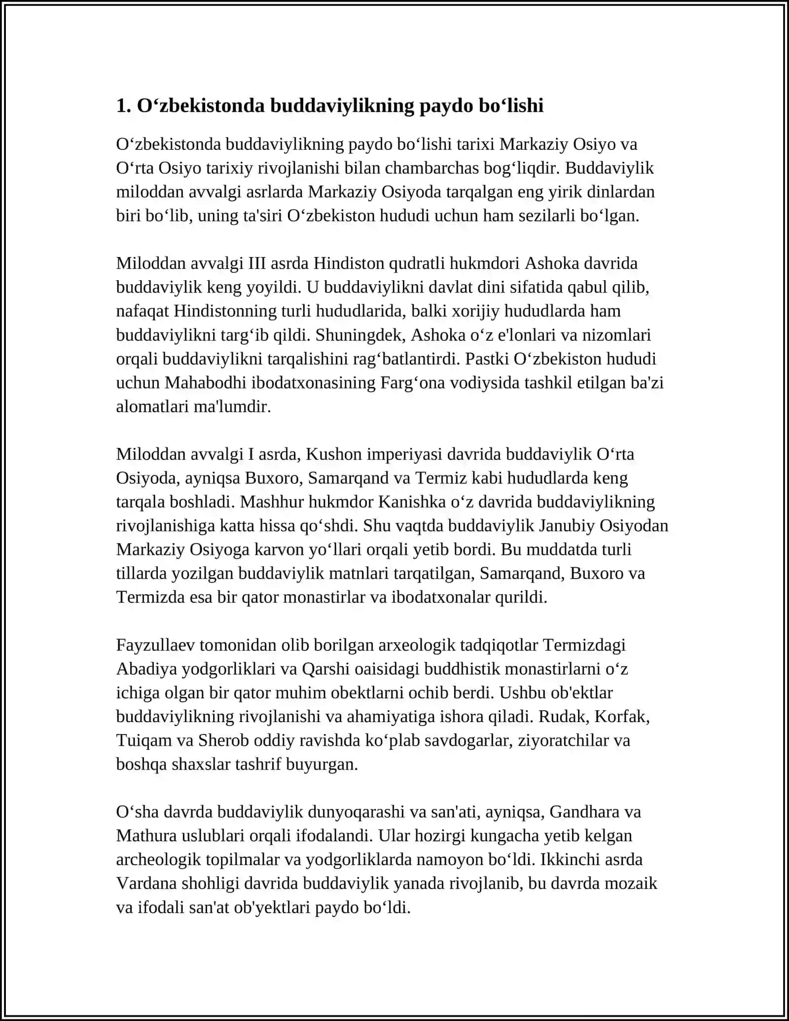 OʻZBEKISTONDA BUDDAVIYLIK DININING TARIXIY ILDIZLARI (QORATEPA, FAYOZ TEPA, DALVARZINTEPA) VA HOZIRGI ZAMON 3
